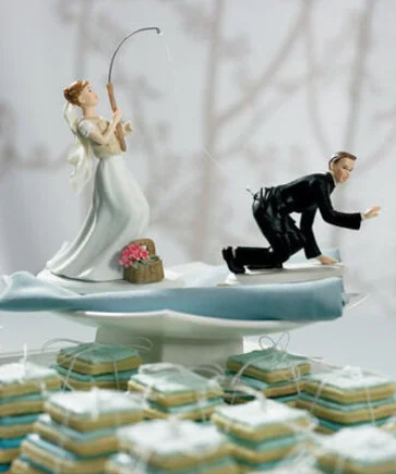 

Cake On Fishing Bride Catching Groom Funny Wedding Cake Topper Decor- Bride And Groom Set Black Acrylic Topper