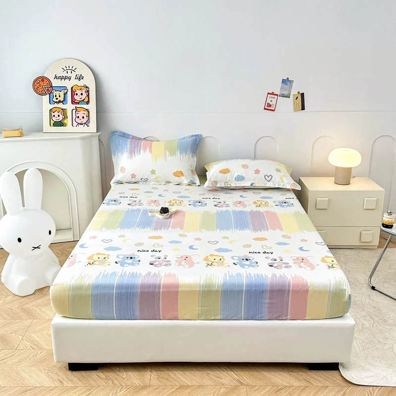 100% Cotton Bedsheet Cartoon Style Fitted Sheet Elastic Bed Cover Home Soft Bed Linen sabanas (Pillowcase Need Order)