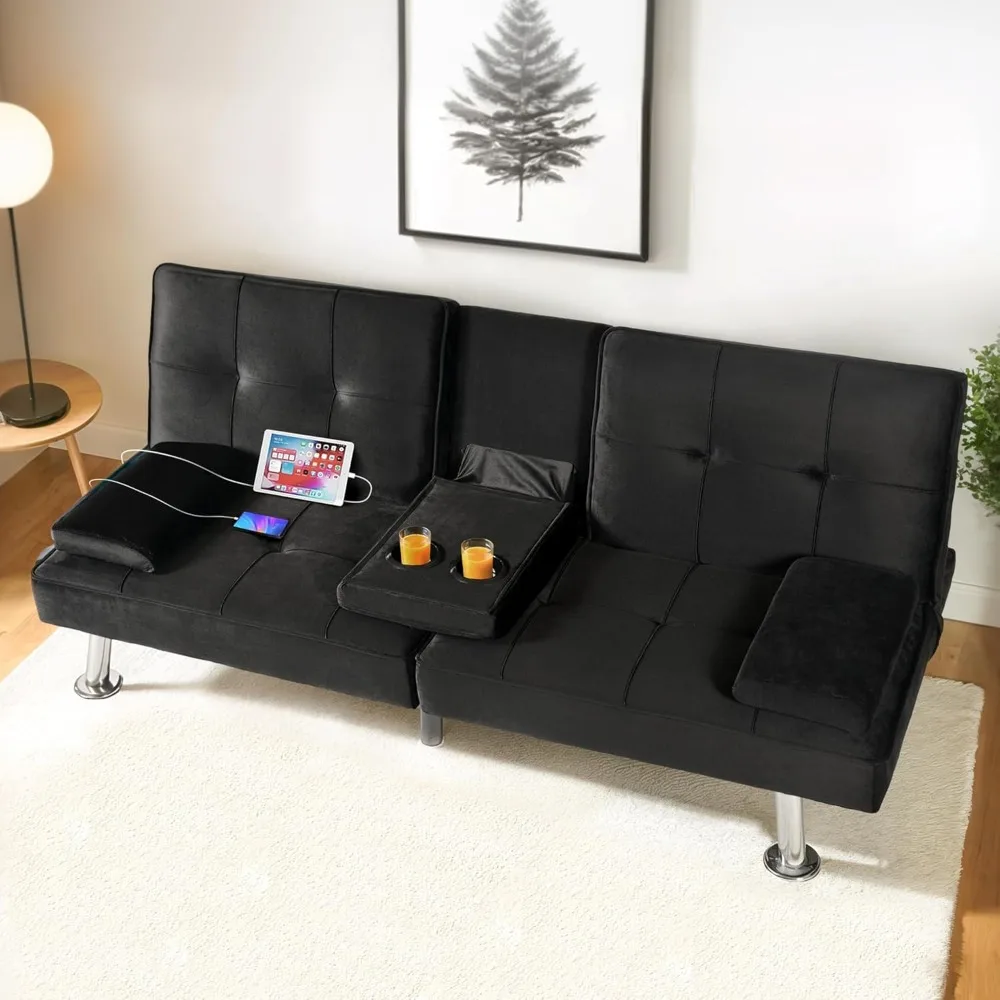 

Futon SofBed — складной трансформируемый спальный диван с 2 USB-портами для зарядки, 2 подстаканниками, съемными подлокотниками, регулируемой гостевой кроватью