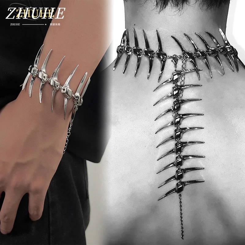 ZHUHE Die dünne Fishbone-Halskette im Cyberpunk-Stil ist ein Schmuckzubehör für Männer und Frauen und ein Partygeschenk