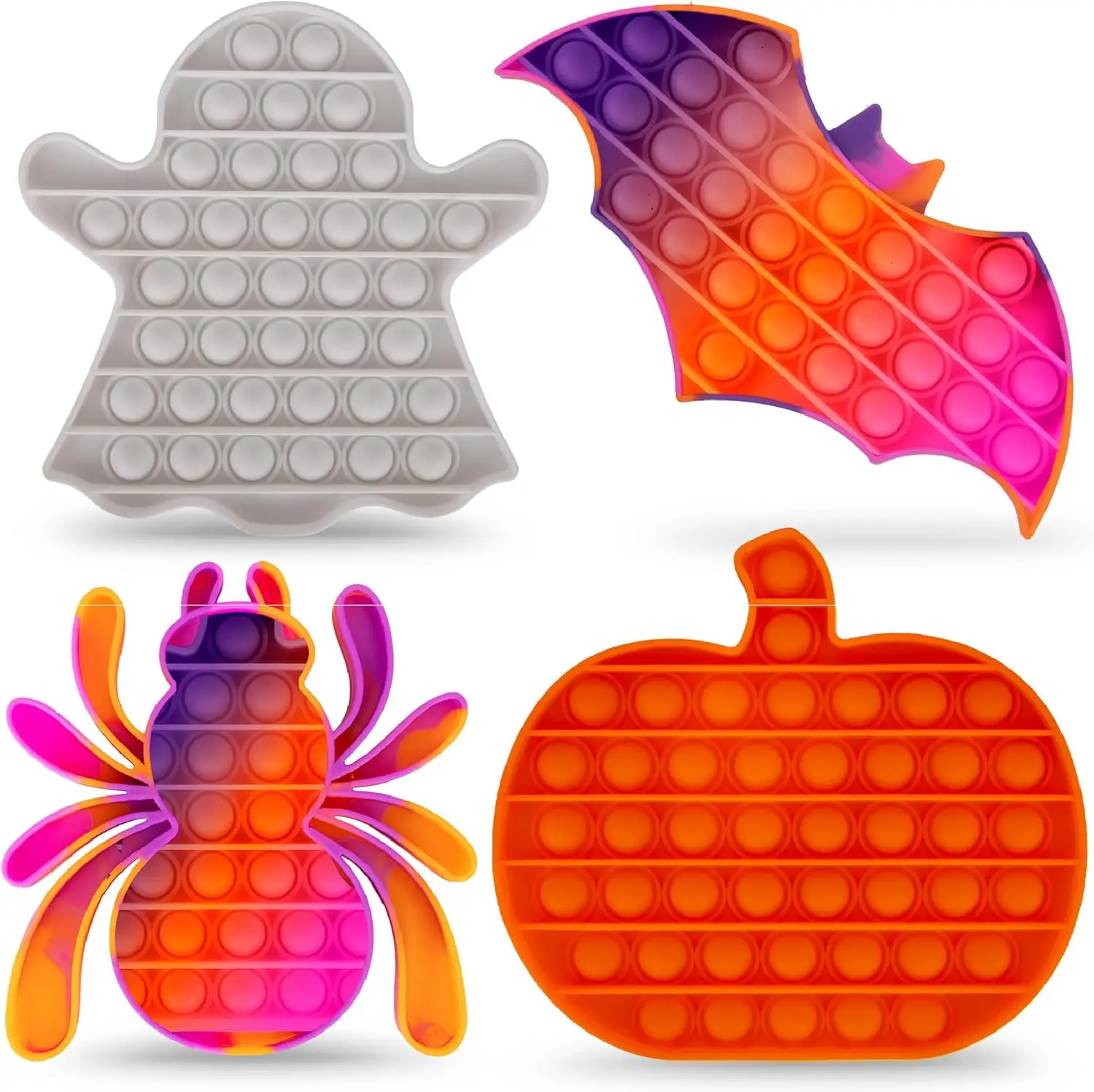4 Pack Halloween Fidget Toy,Pumpkin Ghost Silicone Bubble Fidget Toy,Stress Anxiety Relief Tools for Kids,Halloween Party Favors