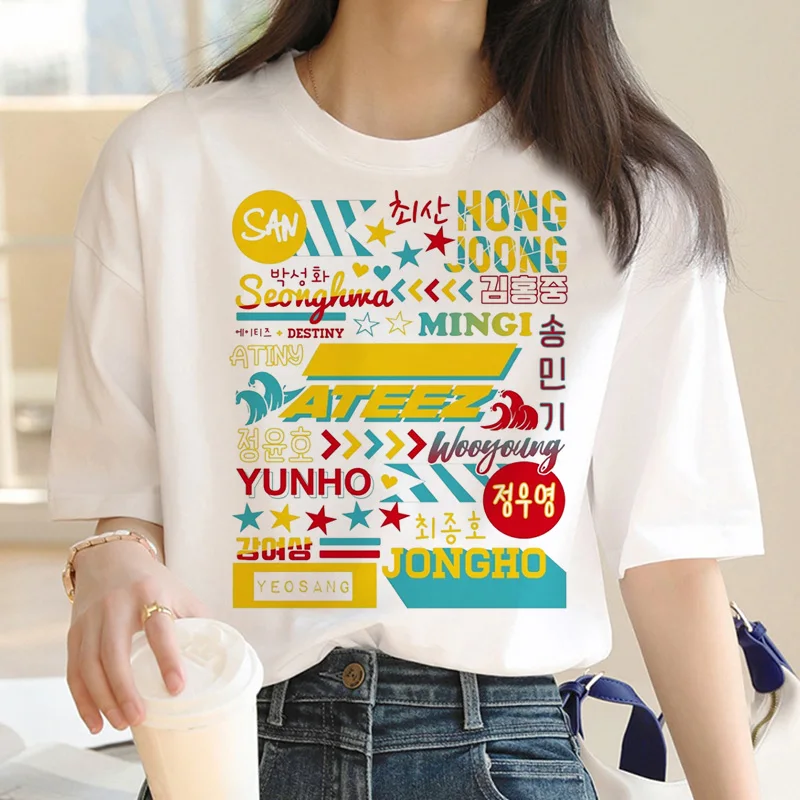 ateez t-shirt men tumblr white t shirt aesthetic summer top t shirt streetwear aesthetic