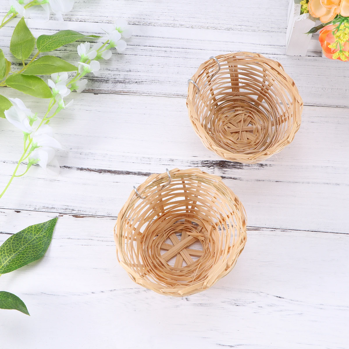 

5pcs Bamboo Bird Nest Handmade With Hook Hanging Design For Parrots Pets Cage Garden Decor Nest For Birds Birds House