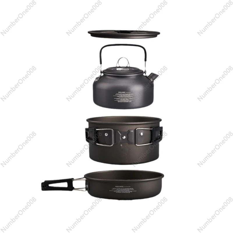 

Набор посуды для кемпинга на открытом воздухе на 1-2 человека, портативная посуда для кемпинга, горшок для пикника, чайник, сковорода, кастрюля для приготовления пищи