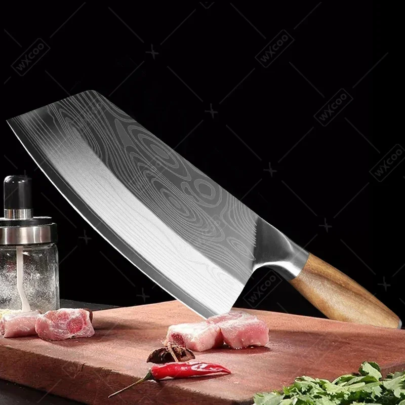 Japanese Kitchen Knife Chef Knife Slicing Meat Cleaver Butcher High Carbon Stainless Steel Laser Kitchen Knives Wood Handle