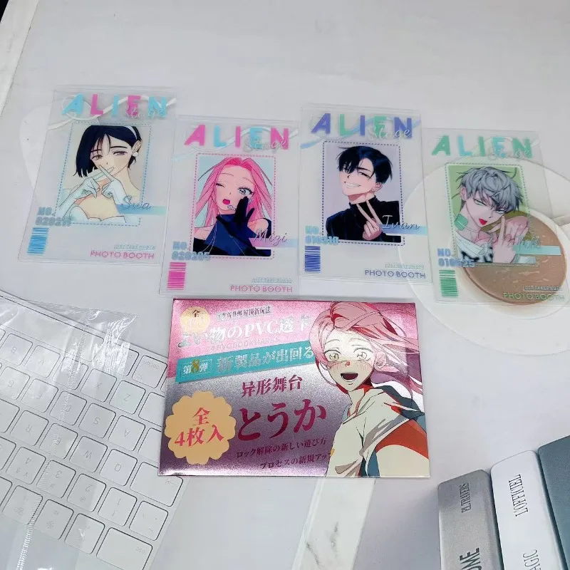 4 pçs/set bonito anime três-Polegada foto adereços diy dos desenhos animados pvc cartão transparente coleção cartão crianças presente