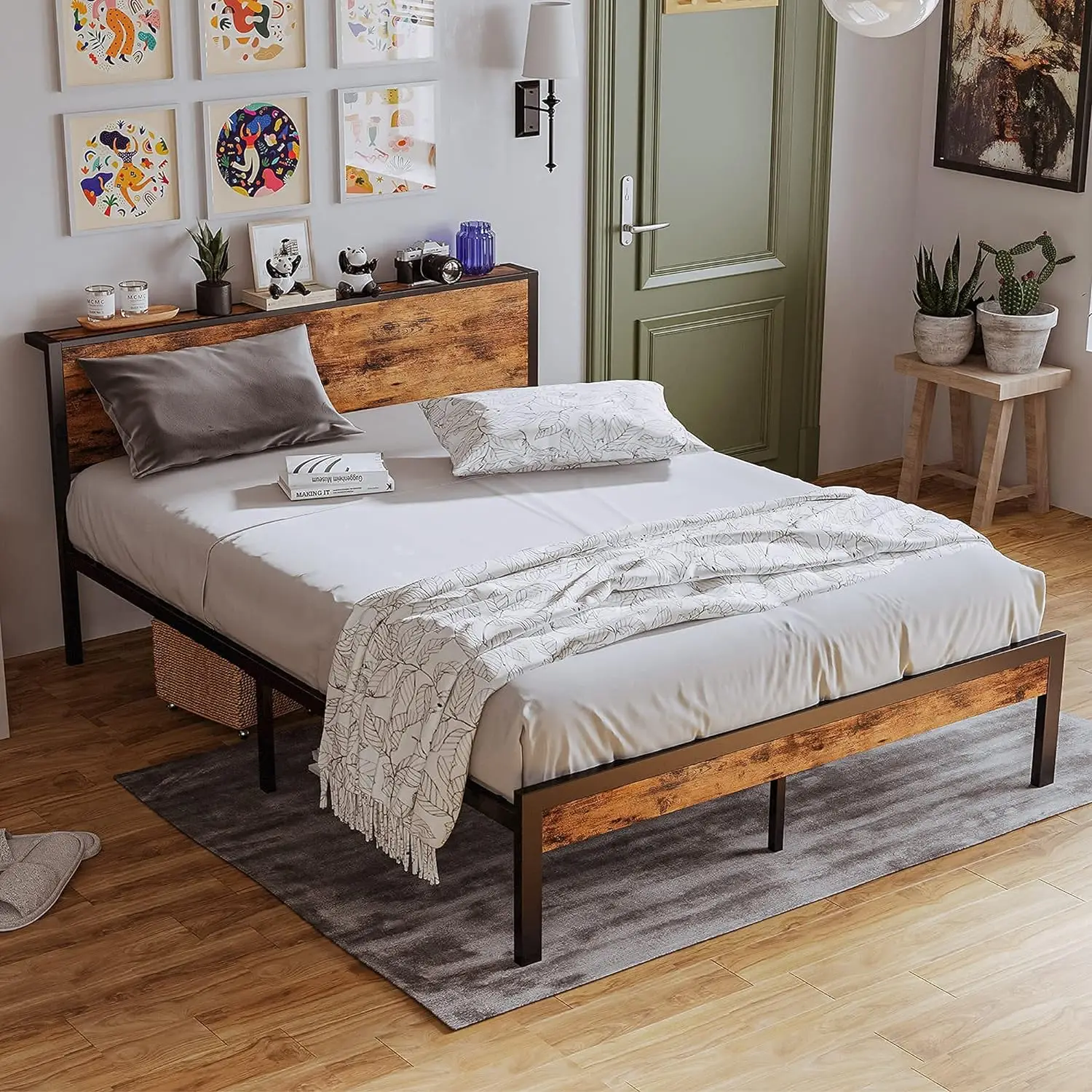 Queen Bed Frame, Platform Bed Frame Queen with Storage Headboard and 11 Strong Support Legs, More Sturdy, Noise-Free