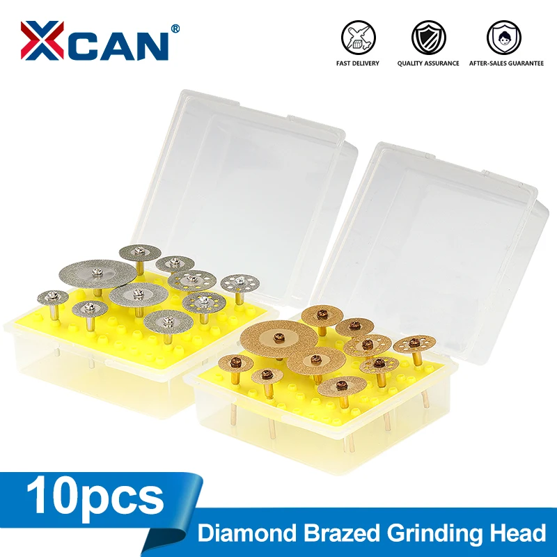XCAN 10pcs Diamond Grinding Heads 3mm Shank Diamond Cutting Discs Cut-off Wheel Blades For Dremel Rotary Tool