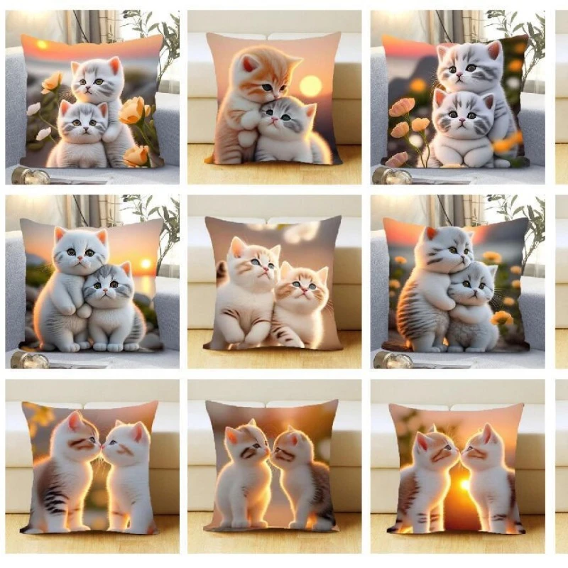 setting sun kitten Print Sofa Cushion Cover Home Car Decoration Pillowcase