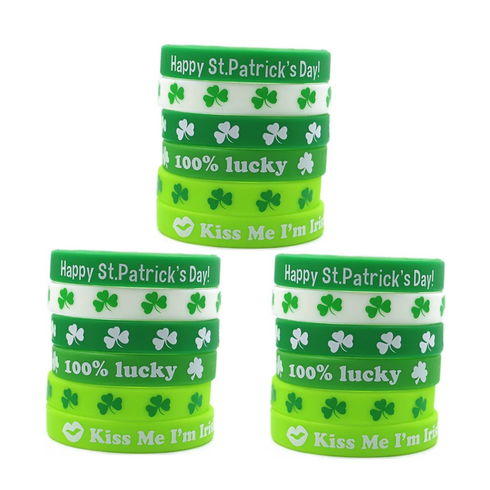 18PCS/Set StPatricks Day Bracelat Silicone Wristbands Fashionable Printing Bracelet Bracelet Party Supplies for Women Me