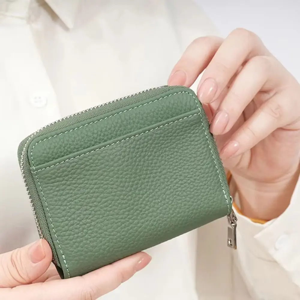 RFID Blocking Women's Card Bag Zipper Pocket Luxury Credit Card Holders Soild Color Genuine Leather Coin Purse