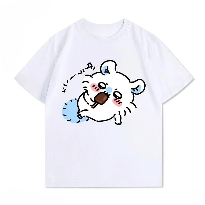 Kawaii Chiikawa Hachiware Dango T-Shirt mit Cartoon-Drei-Katzen-Spieß-Print, lässig, locker, kurzärmelig, Unisex, Sommer-T-Shirt. – Detail 4