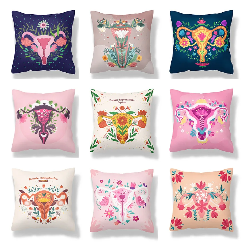 

3 Pieces Abstract Uterus Flower Printed Pillow Covers Artistic Decorative Pillow Cases for Sofa Bed Home Decor Gift for Women
