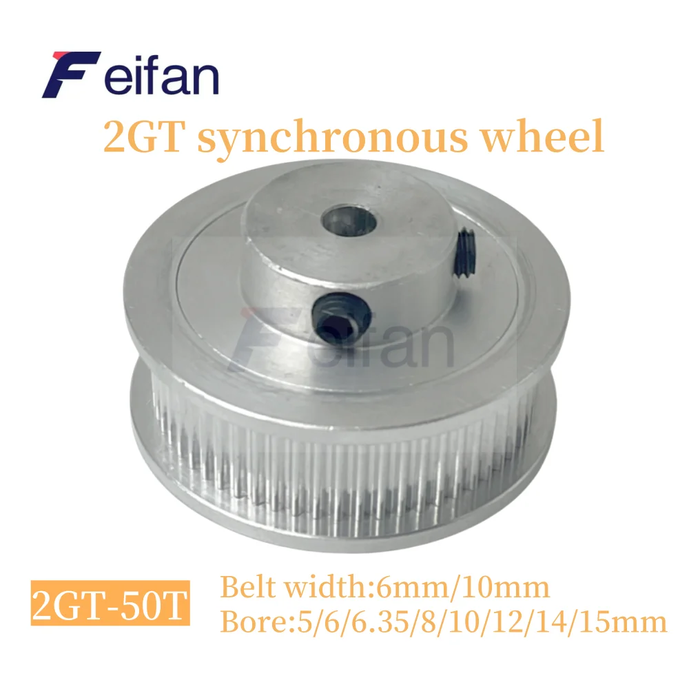 

2GT/GT2 Timing Pulley ,50 Teeth Bore 5/6/6.35/8/10/12/14/15mm ,Tooth pitch 2mm Synchronous Wheels Belt Width 6mm/10/mm , 2GT 50T