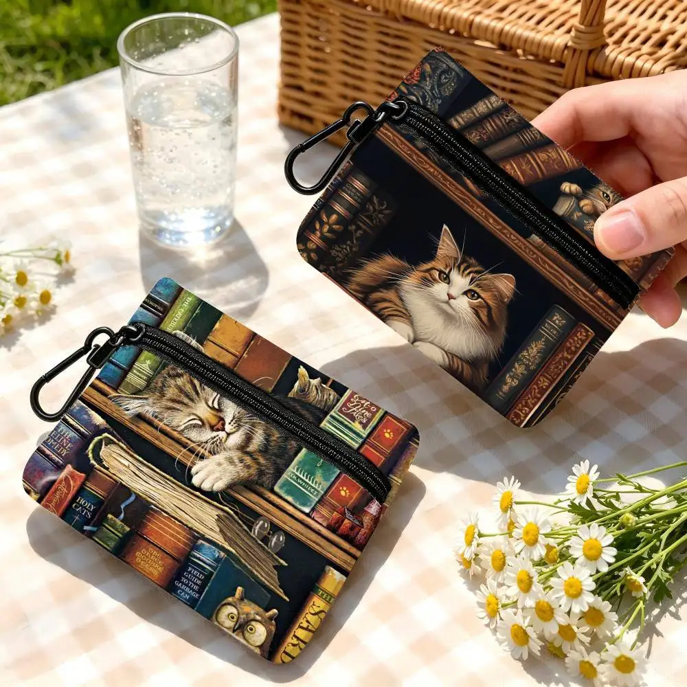 Classic Cute Cat Wear-resistant Oxford Cloth Coin Purse Portable Backpack Hanging Card Storage Bag