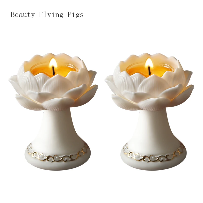 

1PCS ceramic lotus candle holder for home use Buddha butter lamp base Feng Shui ornament home decor