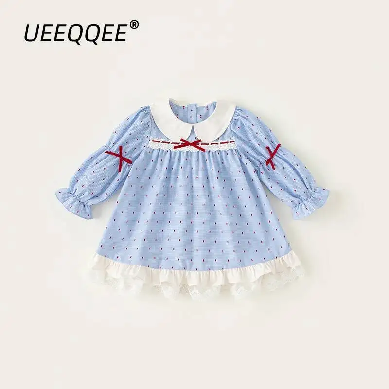 

Весенне-летние детские платья для девочек от 1 до 10 лет, клетчатое кружевное платье с бантом, повседневное платье принцессы с длинными рукавами, корейская одежда для малышей, детская одежда