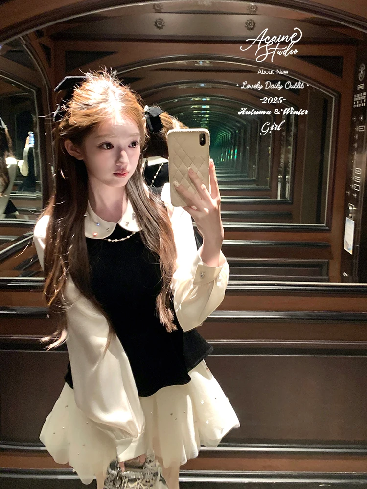 

Женская зимняя длинная юбка-миди Acaine Bla Doll Collar, цветная, из шифона, А-силуэт, в стиле Одри Хепберн