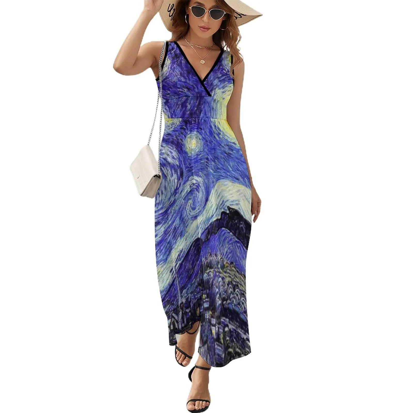 

A Starry Night Inspiration Van Gogh Products Sleeveless Dress women party dresses luxury woman evening dress