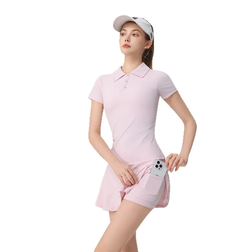 SEEKSUC Abito da tennis a maniche corte da donna, polo aderente, scollatura, set di abbigliamento sportivo da golf con reggiseno e pantaloncini