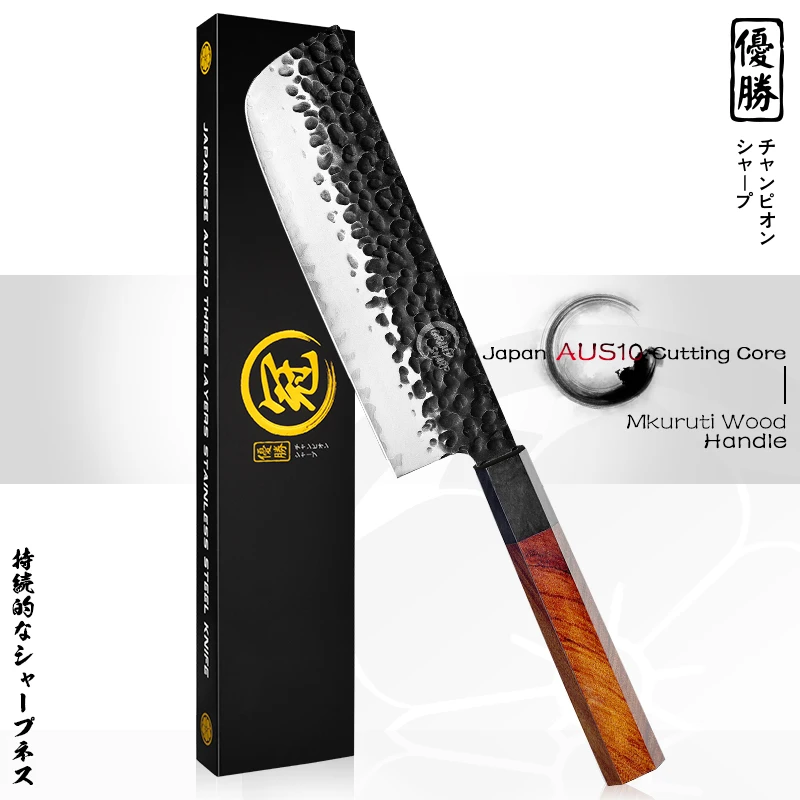 

Grandsharp 6.7 Inch Professional Hand Forged Nakiri Knife Japanese AUS10 2-Layer Steel Kitchen Chef's Knives Vegetables Cutter