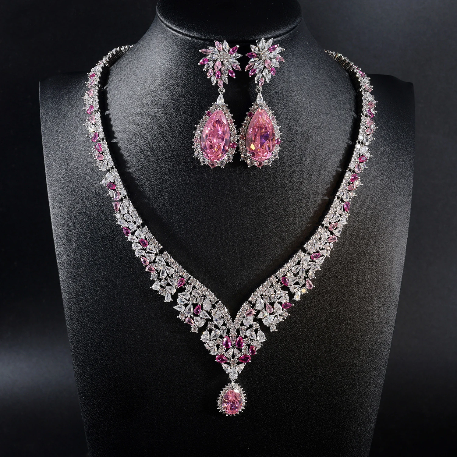 

Великолепное и нежное розовое ожерелье с каплями воды, комплект серег, женские легкие роскошные аксессуары, свадебный праздник, свадебный подарок M-952