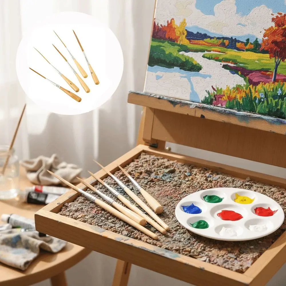 

5Pcs Soft Elastic Bristles Long Line Brush Set Wood Handle Smooth Strokes Painting Brush Set Creating Edge Border