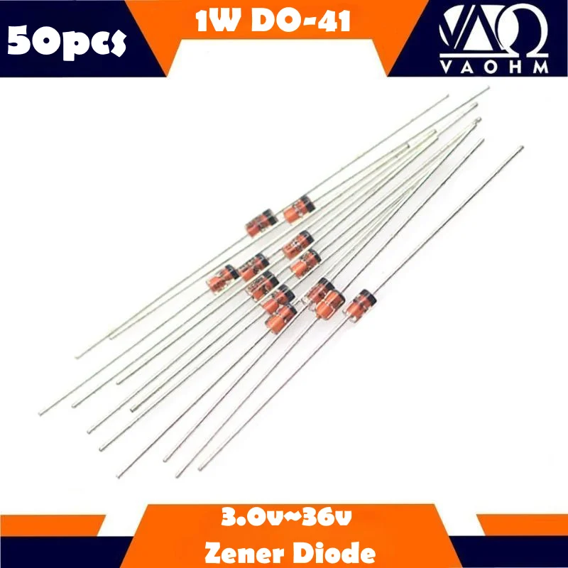 50pcs 1W Zener Diode 3V-38V DO-41  1N4727 1N4728  1N4736 1N4739 1N4744 1N4745  8v2 9v1 8.2v 9.1v 10v 15v 22v