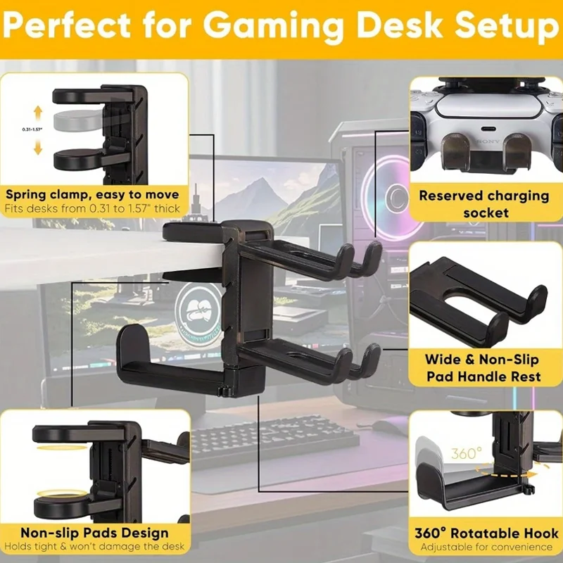 Gamepad Hook Holder Game Stand Organizer Clamp-on Desktop Headphone Stand for Sony PS5 PS4 X Box Nintendo Switch Controller image 2
