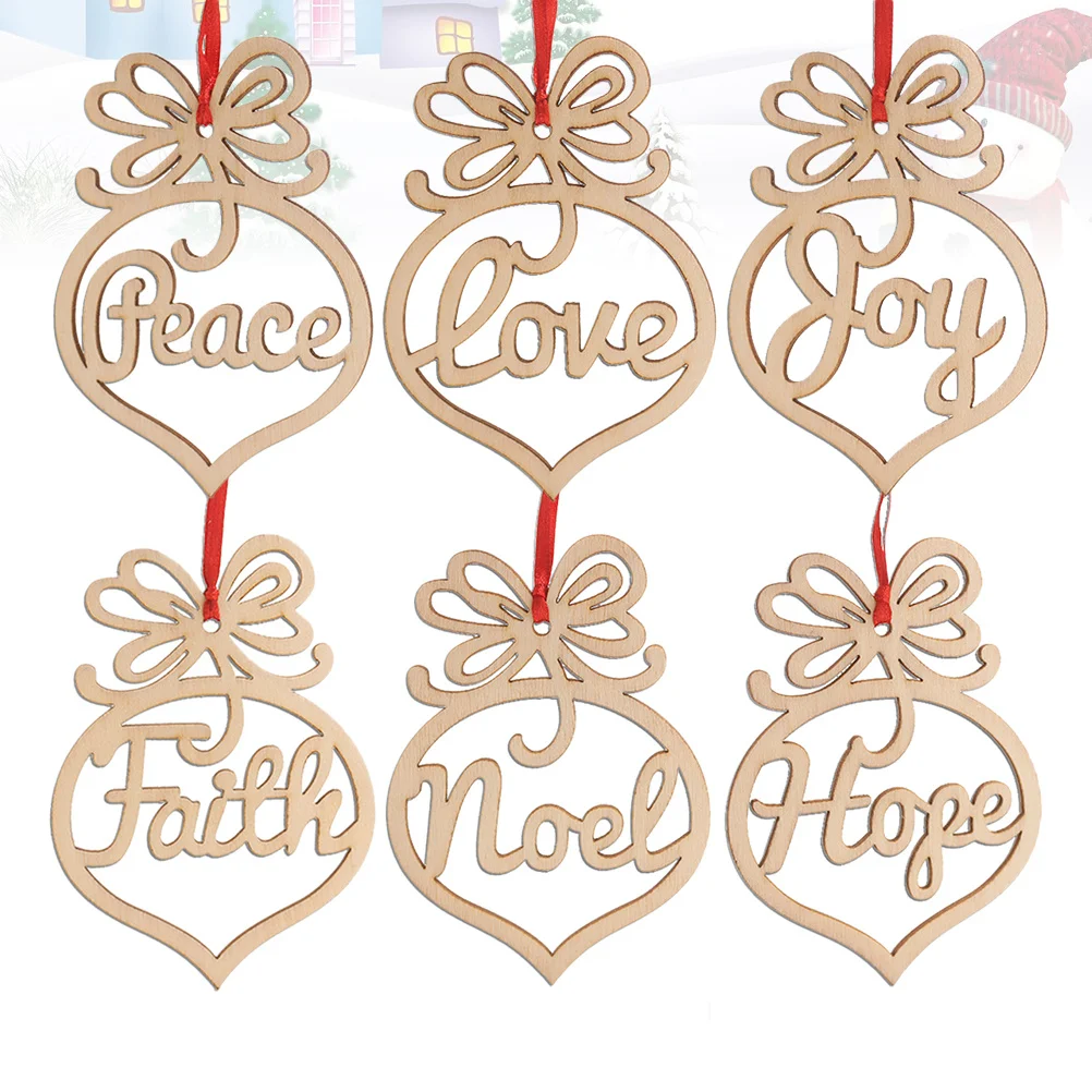 

6Pcs Wooden Christmas Pendant Peace Joy Faith Noel Hanging Decorations Christmas Tree Xmas Decor Holiday Use