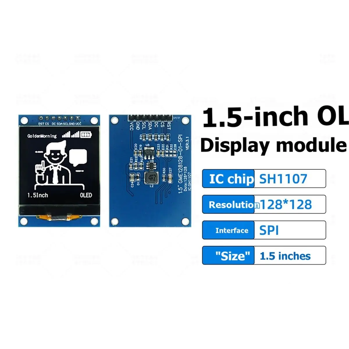 RECOMENDAR】1.5-Inch OLED LCD Screen SH1107, Small 128x128 Display Module, 7-Pin Monochrome SPI Screen