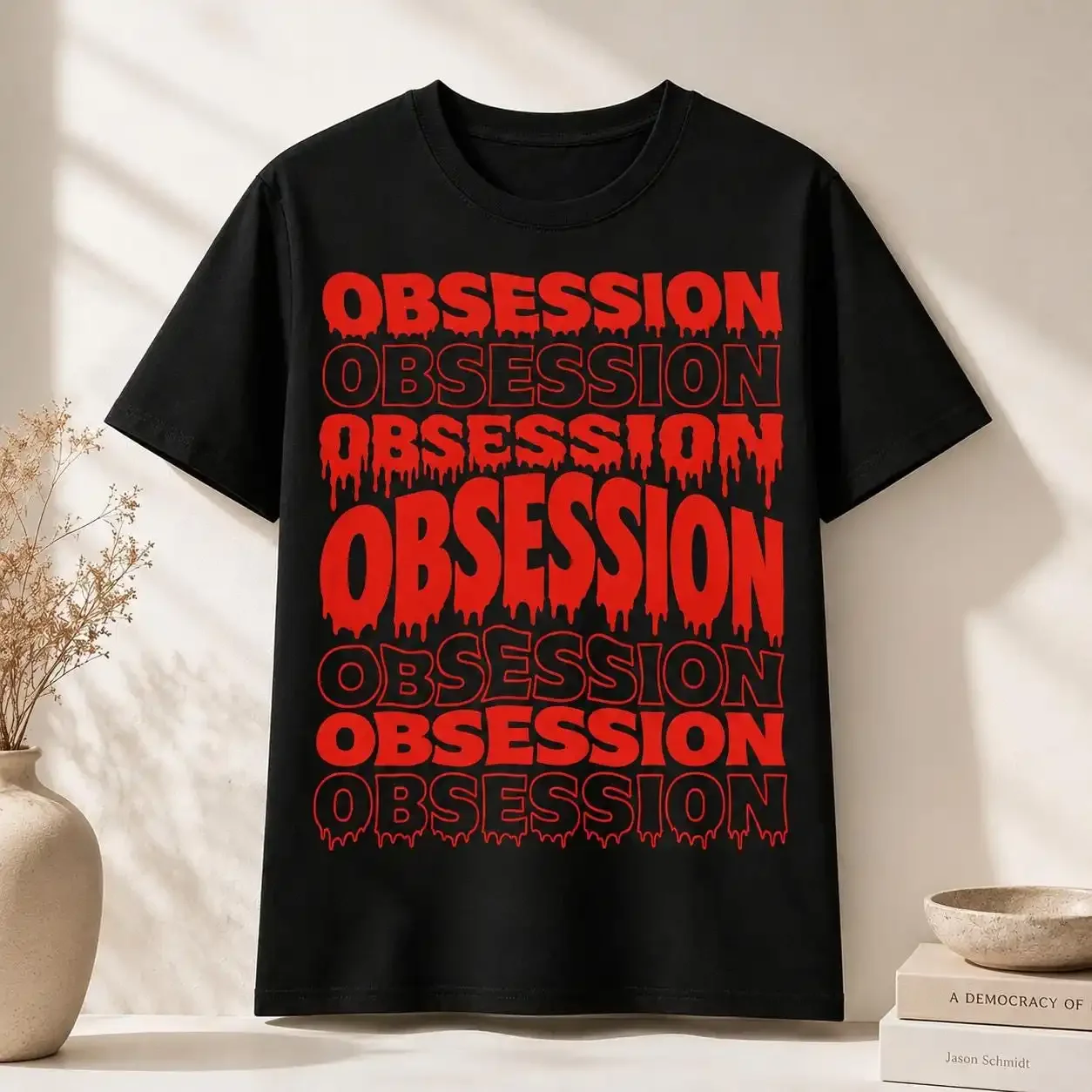 T-shirt graphique sur le thème des films d'horreur Obsession, cadeau pour les fans de thrillers 2026, style gothique d'horreur.
