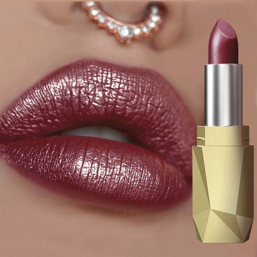 1 PC レッドメタリック口紅長期的なグリッター防水リップ釉薬保湿発光リップティントシマー光沢のあるリップグロスメイク