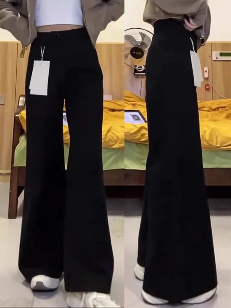 

Bla Fce Lined Micro Flared Jeans Women's Spring Autumn Loose Straight Leg Wide Leg Pants Slimming Effect Not Tight on Legs