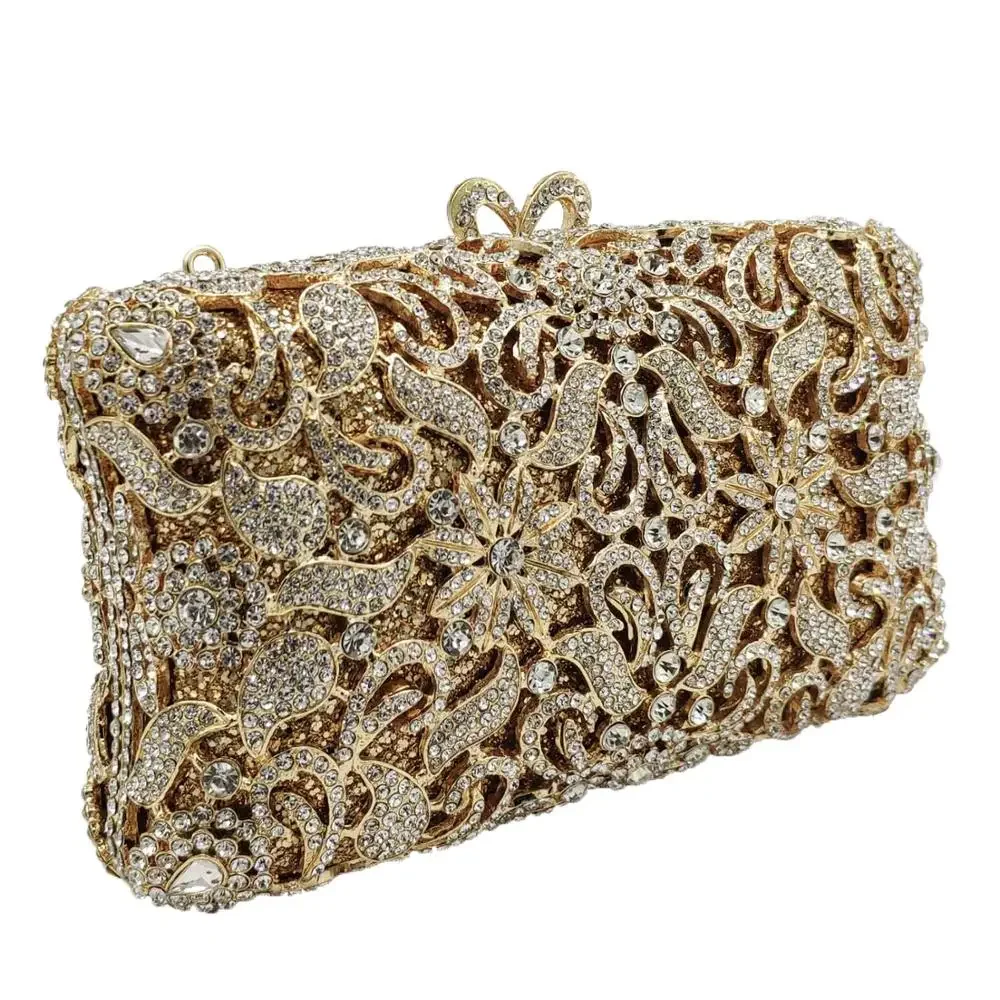 Boutique De FGG (in stock) Flower Women Crystal Evening Purse and Handbag Bridal Diamond Clutch Minaudiere Wedding Party Bag