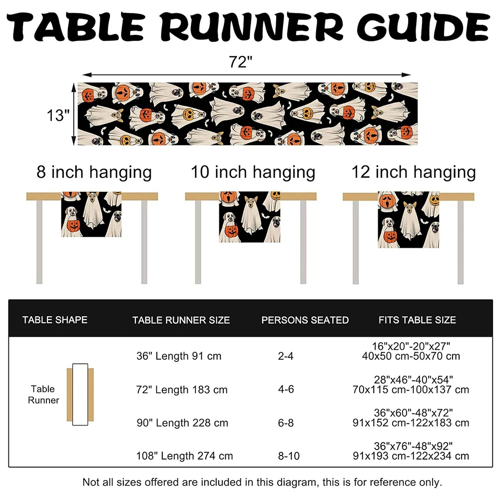 Halloween Spooky Ghost Table Runner Dog Pumpkin Table Runner Polyester Spider Web Skull Tablecloth Party Halloween Decoration