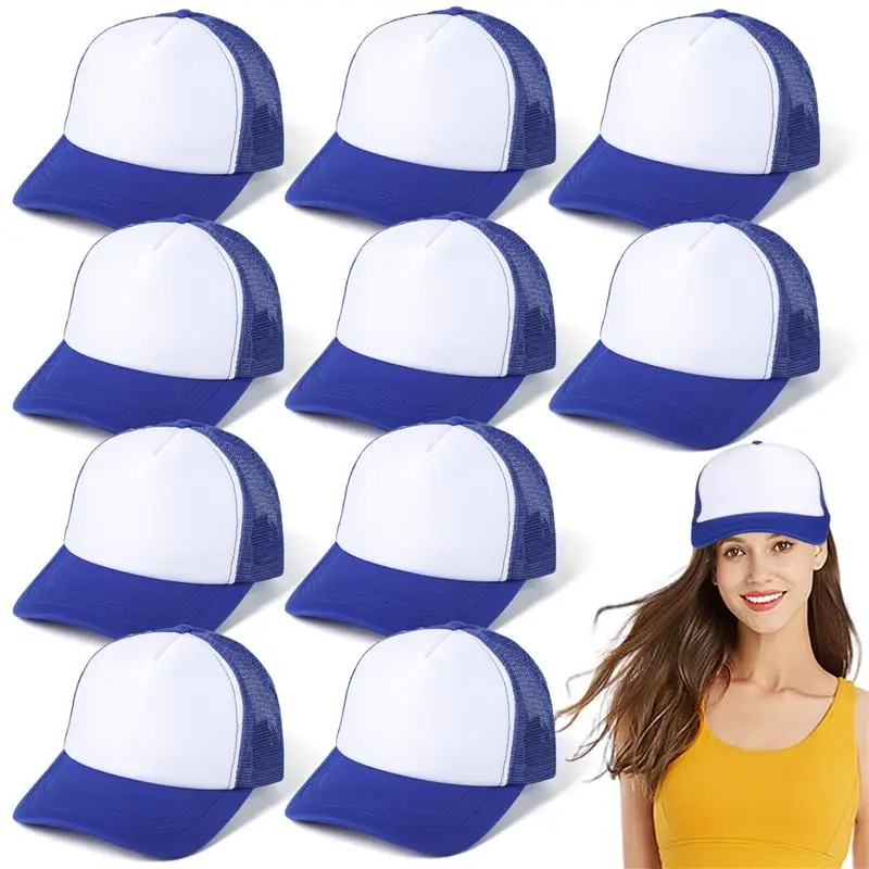 10PCS Sublimation Blank Trucker Hats Comfortable Polyester Mesh Trucker Hat Unisex Mesh Baseball Snapback Caps Summer Mesh Caps