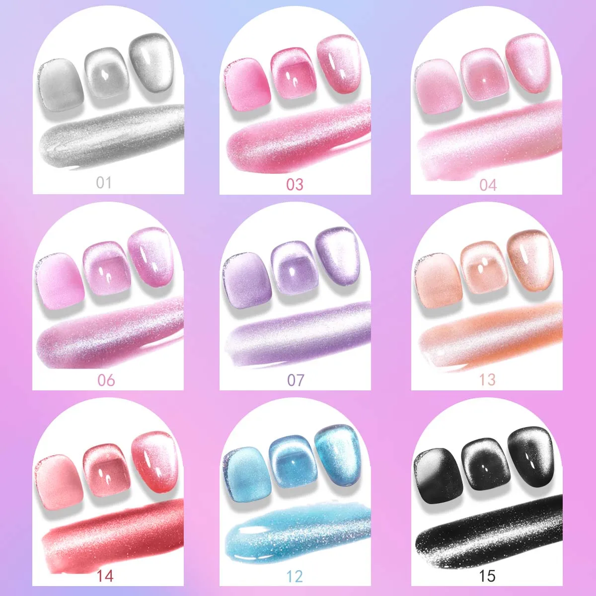 ベースコート付きキャッツアイジェルポリッシュセット、光沢仕上げ、フロストマットジェルトップ、9d、セットあたり9個