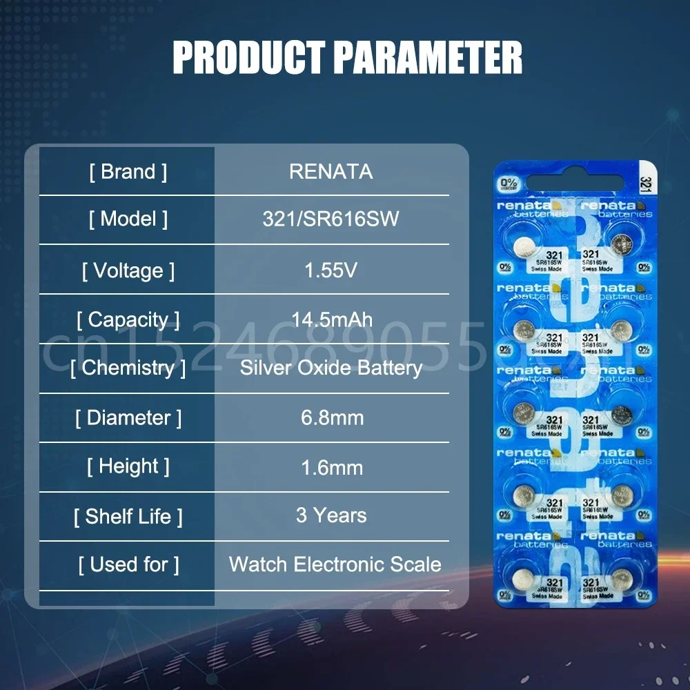1.55 فولت 100% العلامة التجارية الأصلية الجديدة Renata 321 SR616SW D321 GP321 الفضة أكسيد زر عملة خلية لمشاهدة سماعة لعبة الموازين البطارية