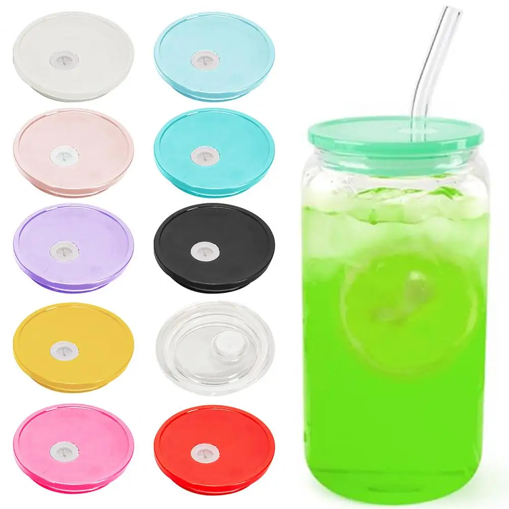 Acrylic Glass Lid for 16oz Glasses Silicone Sealing Ring Glass Lid for 16oz Glasses Reusable Acrylic Lids for 16 Oz Glass Cups