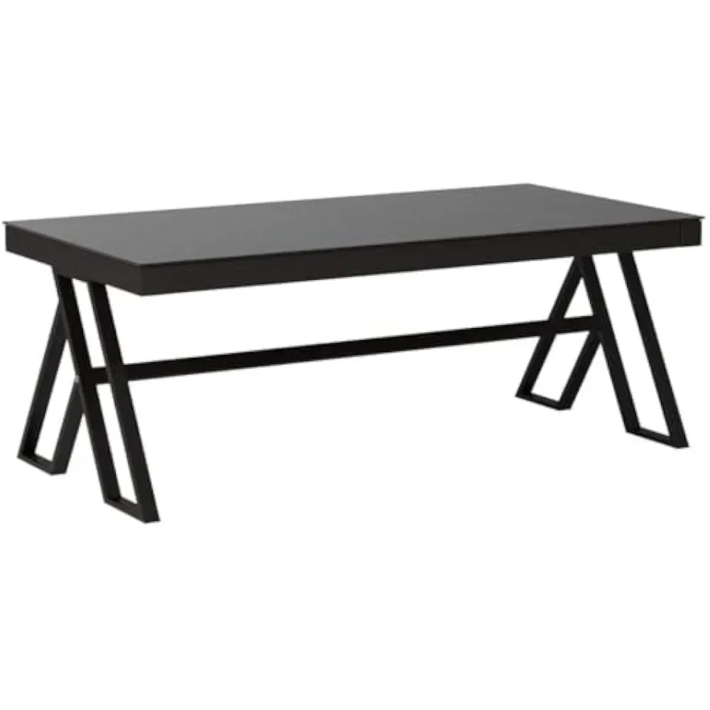 Tempered Glass Tea Table Coffee Table Cocktail Desk Table - Modern Steel Triangular Legs Living Room Desk Decor