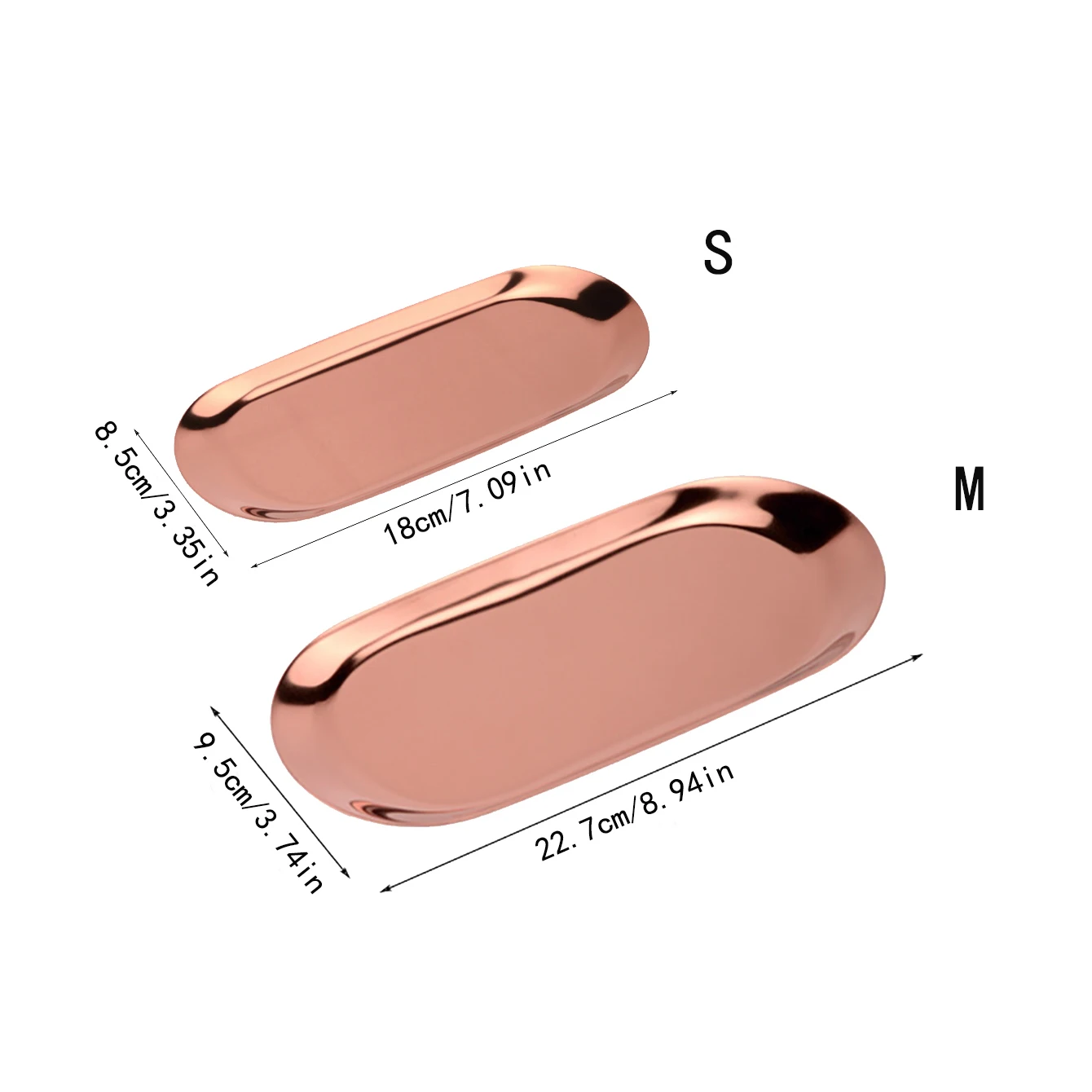 Bright rose gold oval stainless steel jewelry tray desktop ring storage organizer cosmetics jewelry metal storage tray