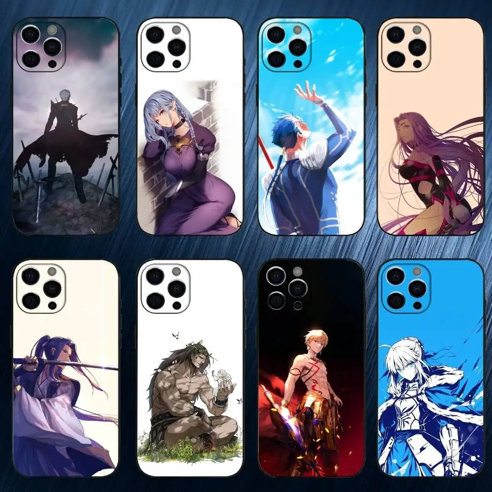 

Anime F-Fate Stay Night Servant Phone Case For iPhone 17,16,15,14,13,12,11 Plus,Pro Max, Black Silicone Cover
