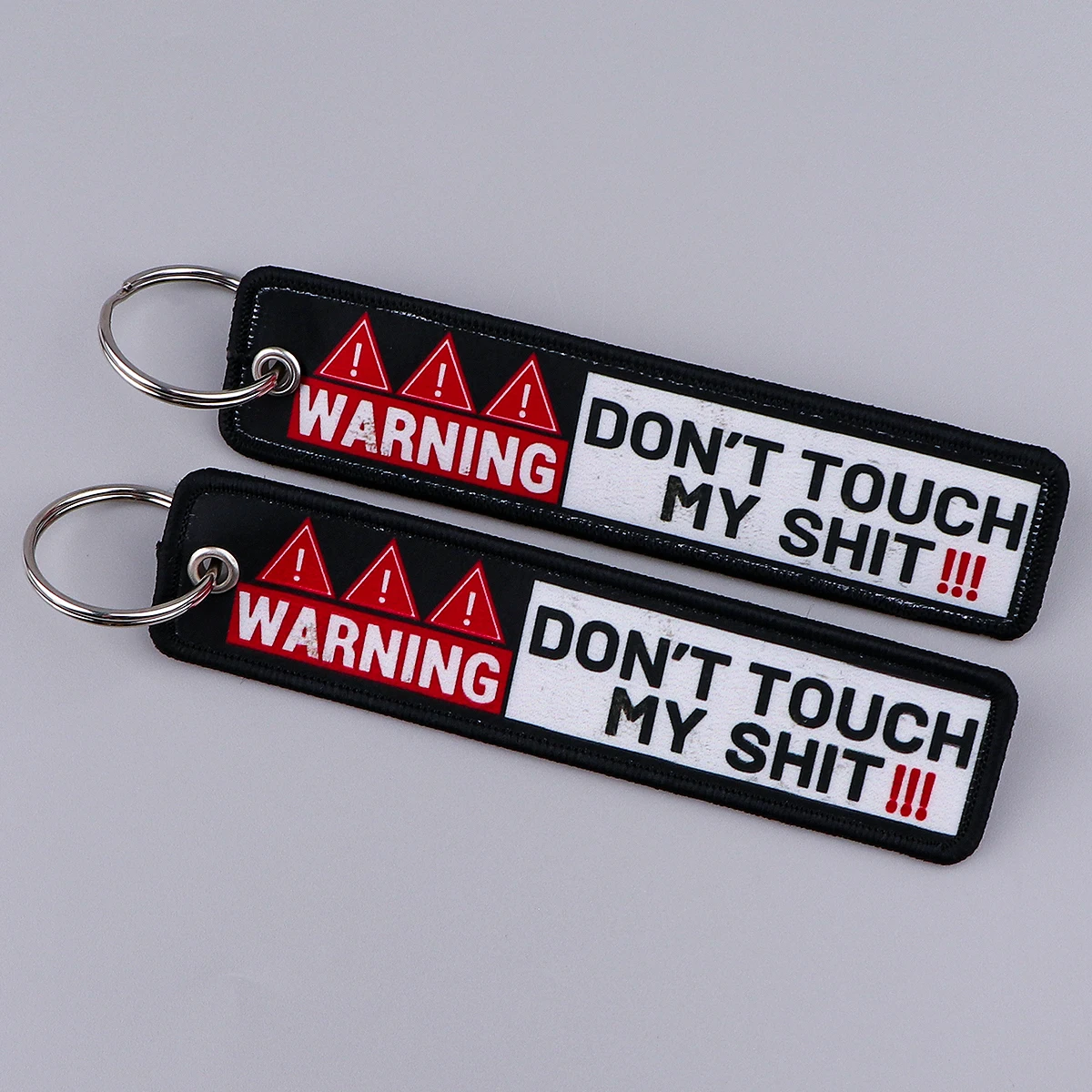 Warning Sign Embroidery Key Fobs Funny Key Tags Keychain For Motorcycles Cars Key Ring Accessories Chaveiro Jewelry Gifts