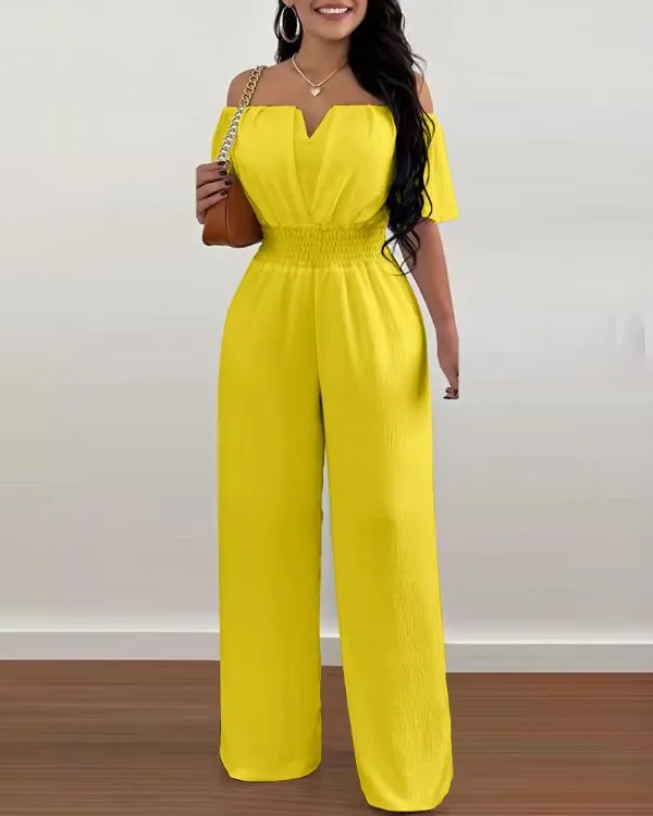 Sexy Off Shoulder Slash Neck Jumpsuit Office Lady Spring Summer Solid Short Sleeve Jumpsuits For Women 2023 One Piece Rompers