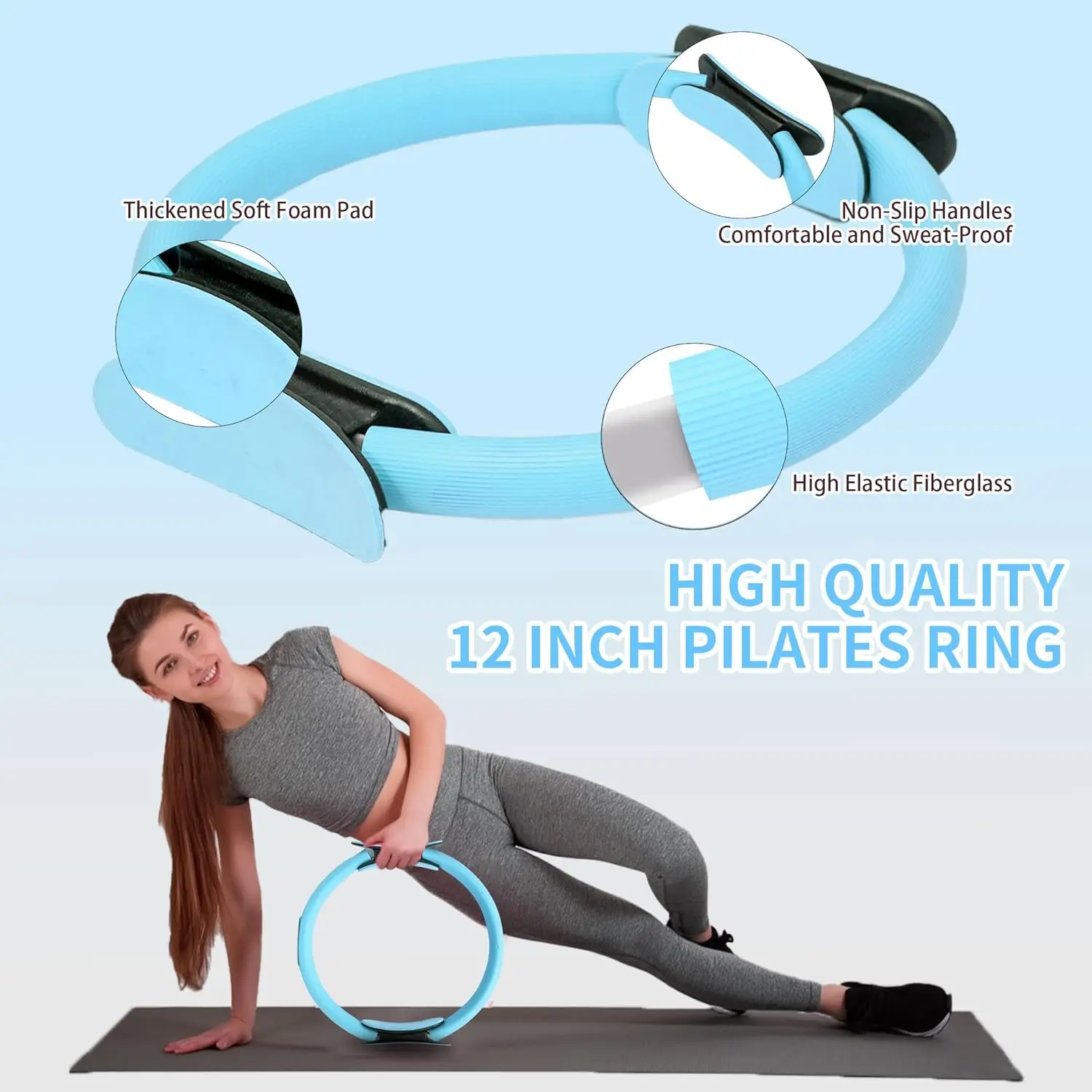 

Home Women's Pilates Essentials Kit with 6 Fabric Resistance Bands and 12 Inch Magic Circle Yoga Ring Mini Pilates Accessories 2