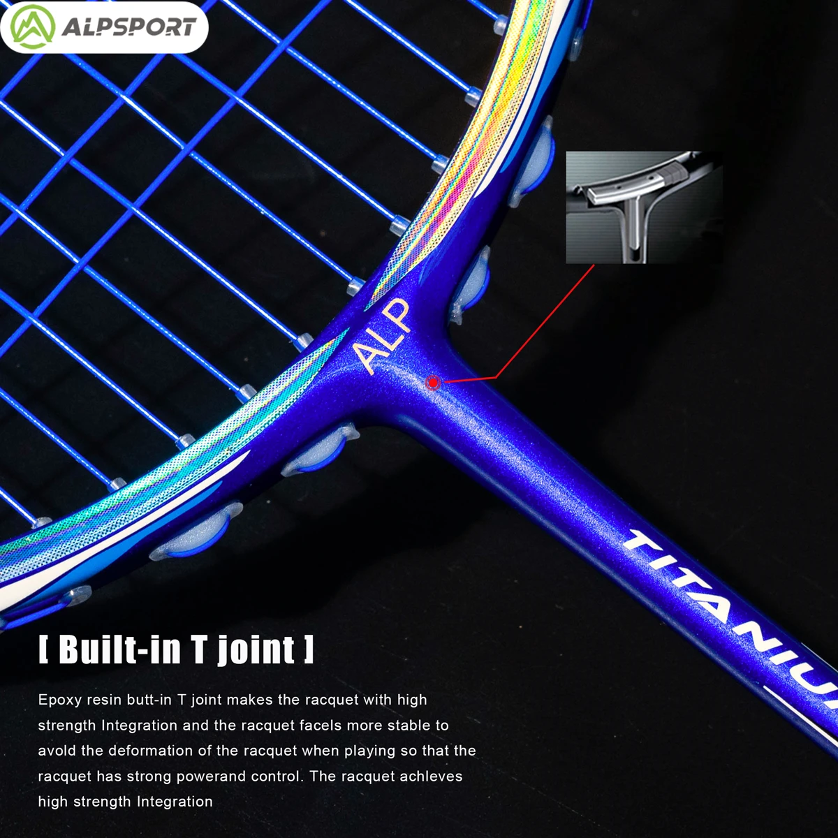 Alpsport LTP Pro 8U 最大28ポンド 超軽量 バドミントンラケット オリジナル 100%カーボンファイバー (バッグ、ストリング付き）