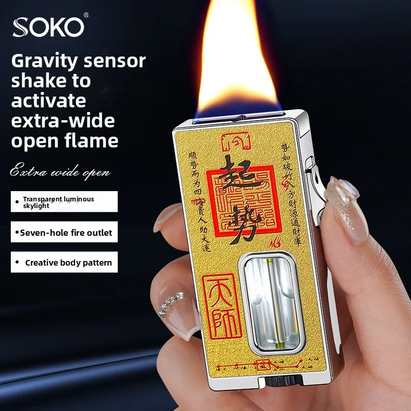 Shake Ignition Inflatable Butane Lighter: Extra Wide Soft Flames, Visible Window, Ideal Cigarettes Lighter Cigarette Accessories