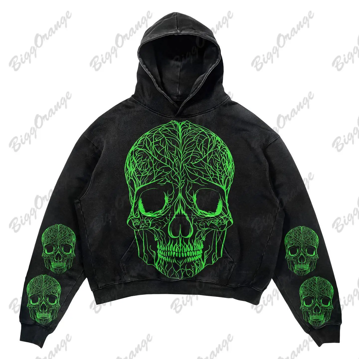 Diablo style horror element high-quality hoodie skull skeleton printed hoodie high street punk style hoodie men's and women'stop