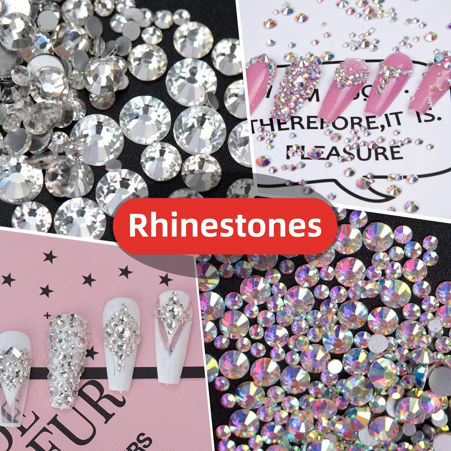 Cristal Prego Rhinestones Set para Artesanato DIY, Vidro Plano Voltar, Redondo, Claro, AB Prego Gems, Nail Art, roupas, sapatos, sacos, 4000 Peças